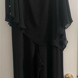 MSK Black Wide Leg Jumpsuit with Sheer Overlay